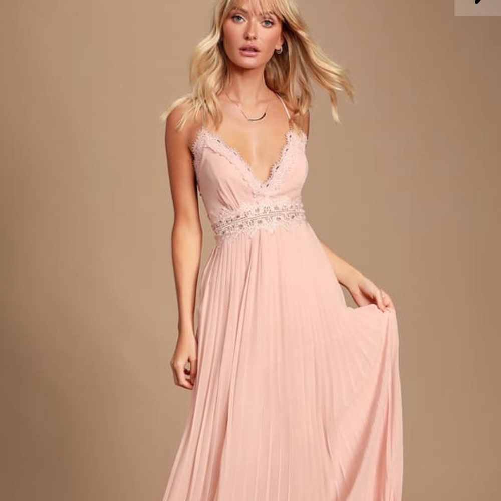 Blush Pink Lace Backless Maxi Dress NWT
